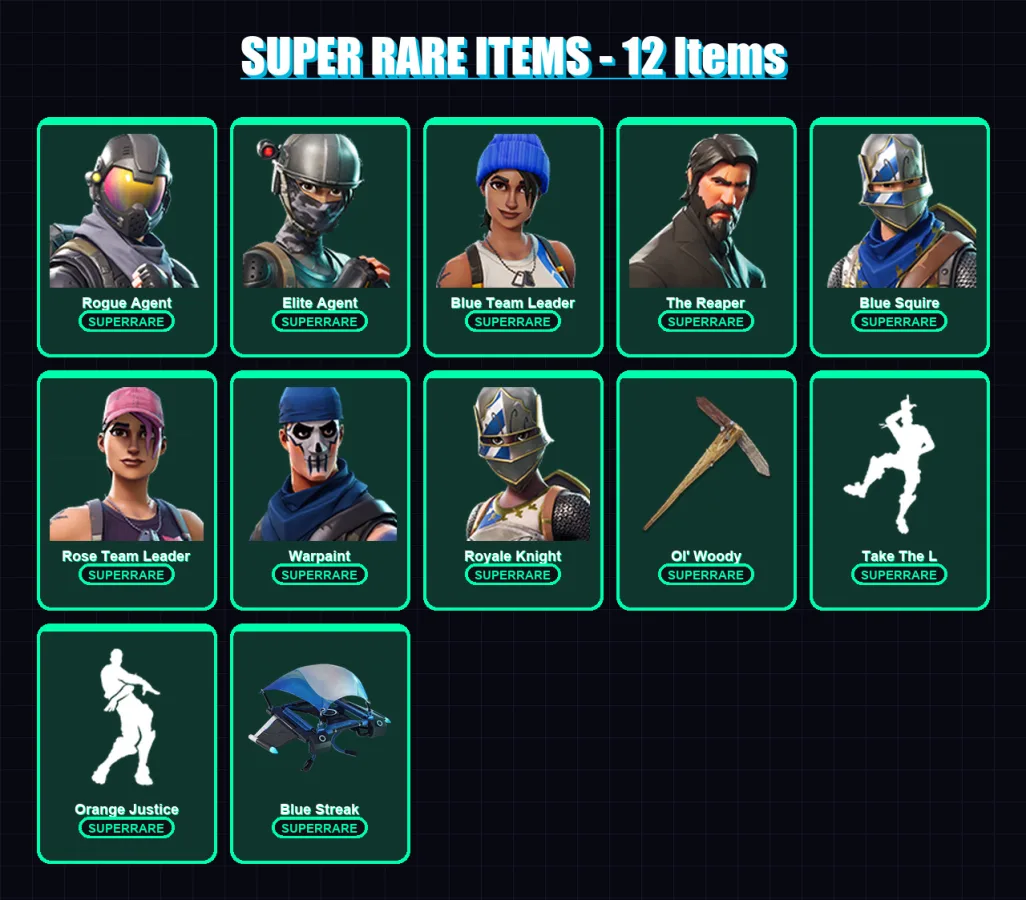 [PS4/PS5/XBOX/PC] | Rogue Agent | Elite Agent | Blue Team Leader | The Reaper | Blue Squire | 146 skin | 133 pickaxe | 109 emote | 95 glider | Lv127