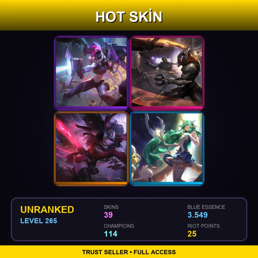BR | PROJECT: Jinx | PROJECT: Yi | Blood Moon Sivir | Star Guardian Soraka | 39 Skin | 114 Champ | Lv265