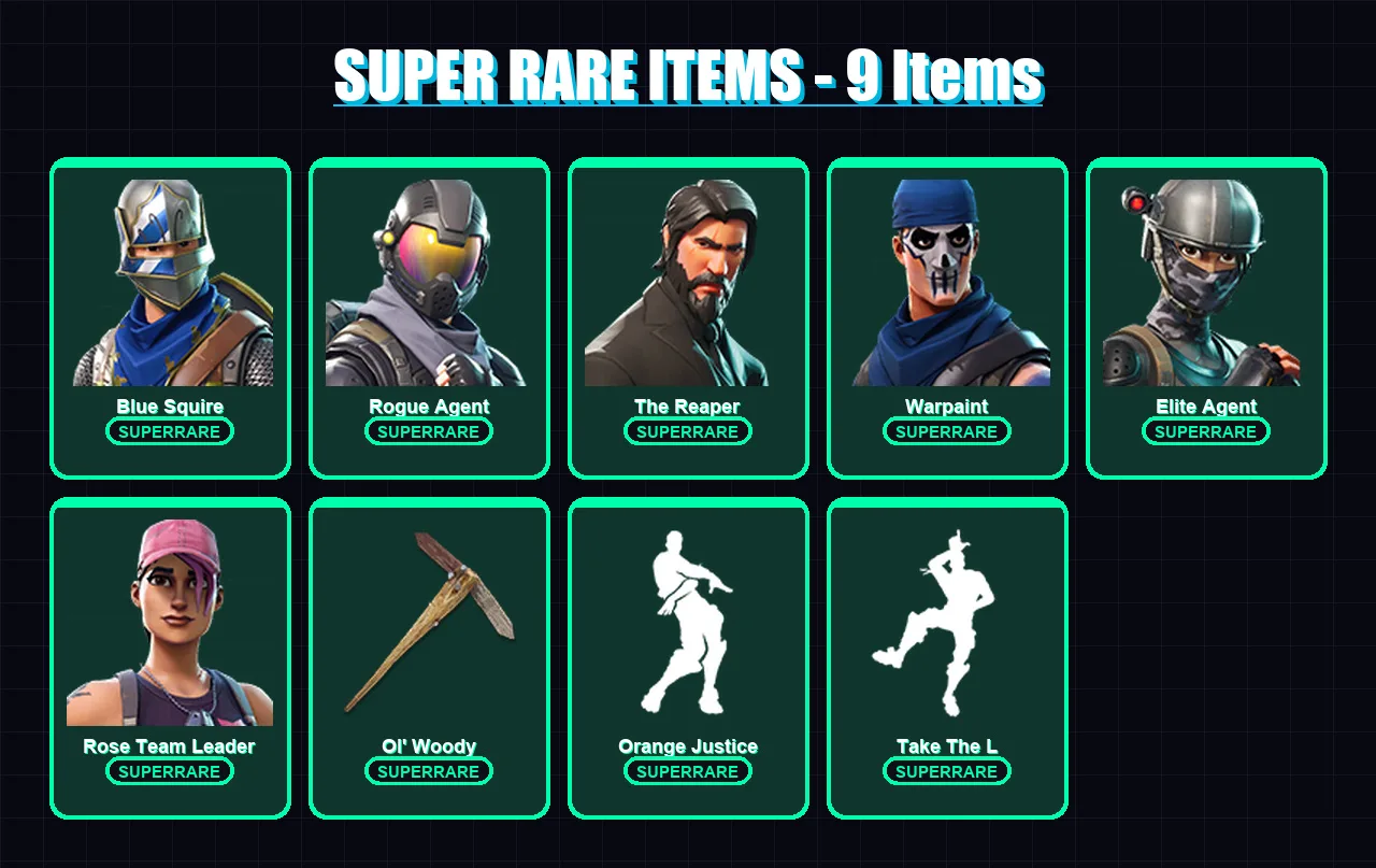 [PC/XBOX/PSN] | Blue Squire | Rogue Agent | The Reaper | Warpaint | Elite Agent | 20 skin | 12 pickaxe | 19 emote | 13 glider | Lv129