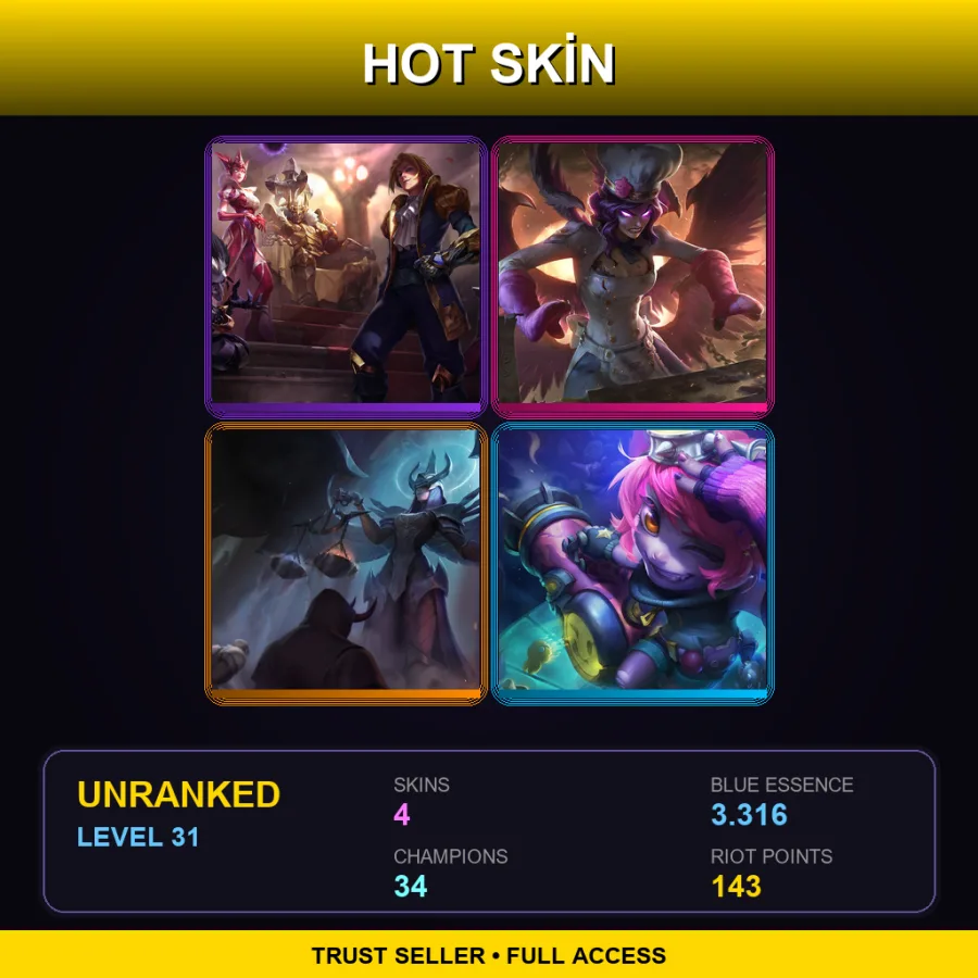 NA | Lv31 | Unranked | 4 Skin | 34 Champ