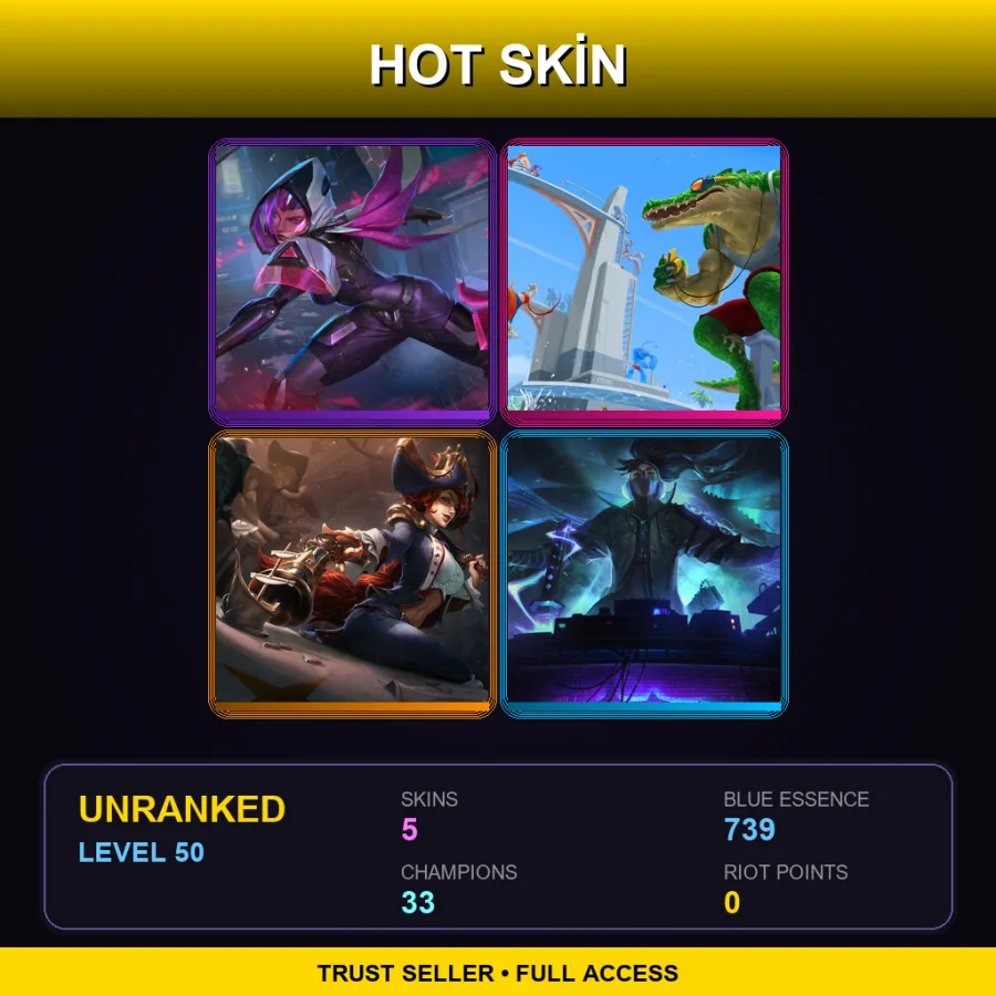 NA | Lv50 | Unranked | 5 Skin | 33 Champ