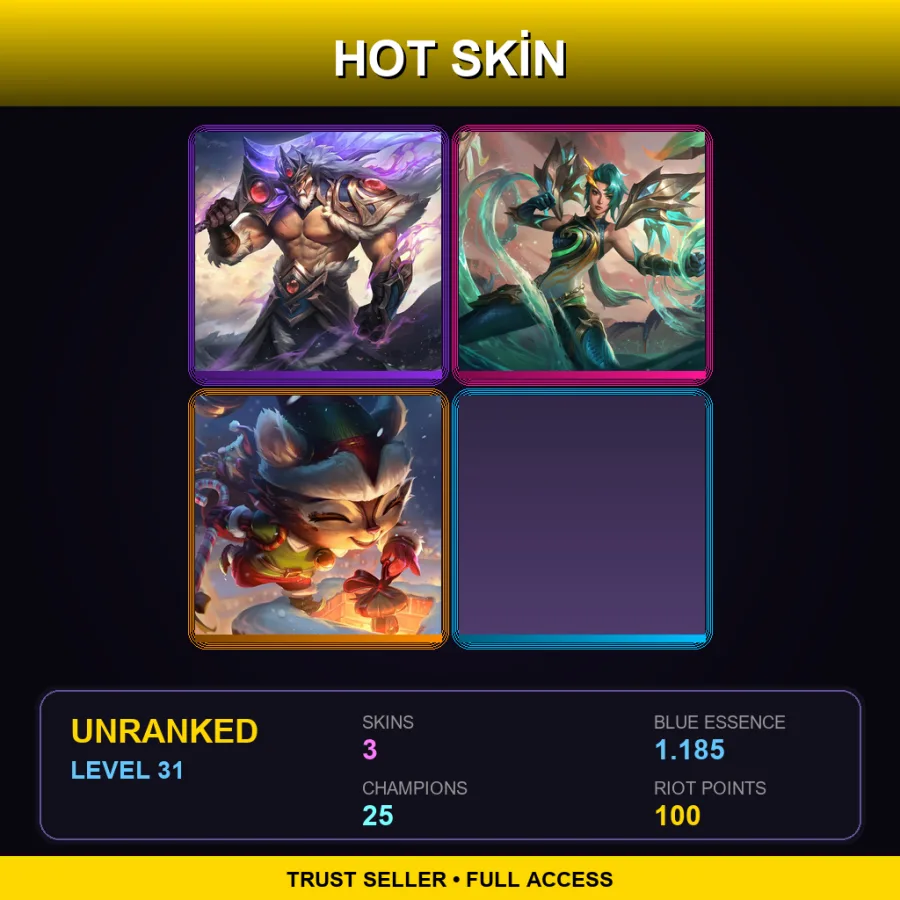 NA | Lv31 | Unranked | 3 Skin | 25 Champ — LoL account