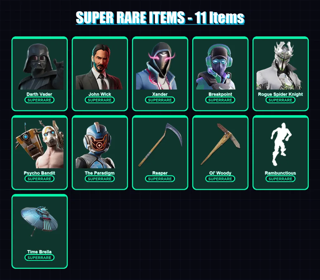[PC/PSN] | Darth Vader | John Wick | Xander | Breakpoint | Rogue Spider Knight | 475 skin | 447 pickaxe | 394 emote | 256 glider | Lv4676