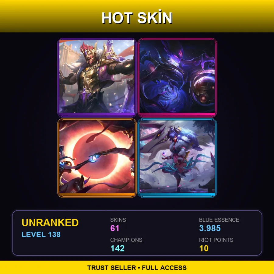 ME | Lv138 | Unranked | 61 Skin | 142 Champ — Unranked / Smurf League of Legends