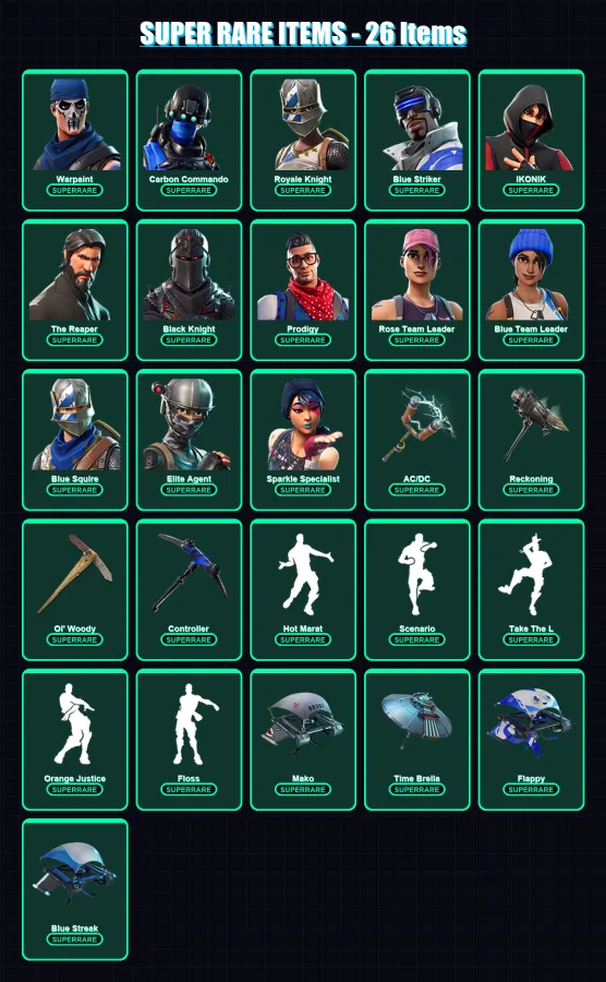[PC/XBOX/PSN] | Warpaint | Carbon Commando | Royale Knight | Blue Striker | IKONIK | 111 skin | 103 pickaxe | 102 emote | 98 glider | Lv1236