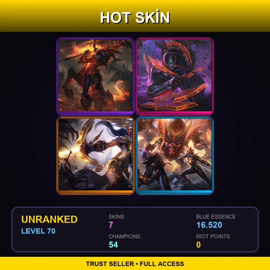 EUW | Lv70 | Unranked | 7 Skin | 54 Champ