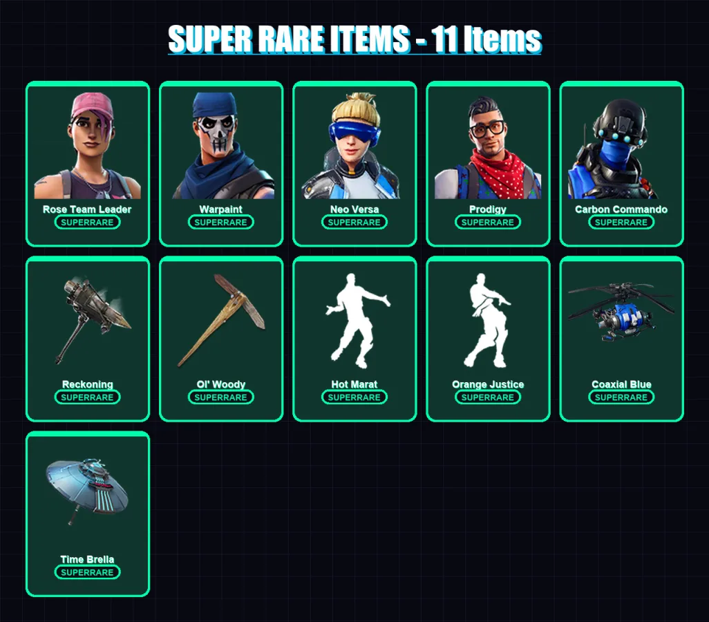 [PC/XBOX/PSN] | Rose Team Leader | Warpaint | Skull Trooper  | Neo Versa | Prodigy | 85 skin | 74 pickaxe | 99 emote | 83 glider | Lv960