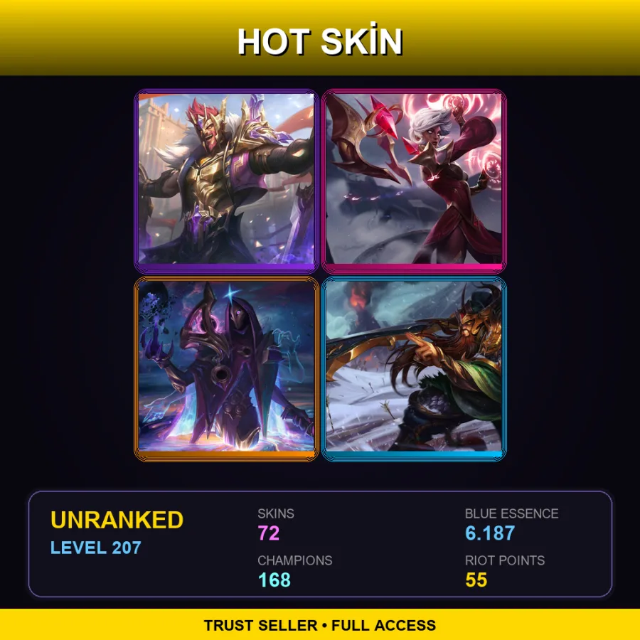 EUNE | Lv207 | Unranked | 72 Skin | 168 Champ — LoL account