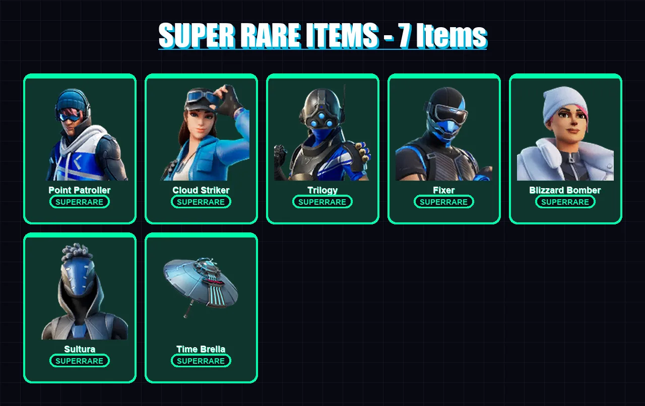 [PS4/PS5/XBOX/PC] | Point Patroller | Cloud Striker | Trilogy | Fixer | Blizzard Bomber | 16 skin | 29 pickaxe | 22 emote | 26 glider | Lv448