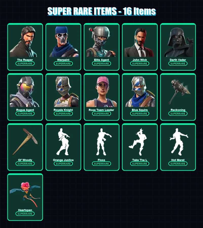 [PC/PSN] | The Reaper | Warpaint | Elite Agent | John Wick | Darth Vader | 98 skin | 82 pickaxe | 115 emote | 89 glider | Lv1073