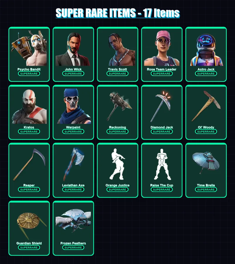 [PC/XBOX] | Psycho Bandit | John Wick | Travis Scott | Rose Team Leader | Astro Jack | 450 skin | 199 pickaxe | 166 emote | 156 glider | Lv1851