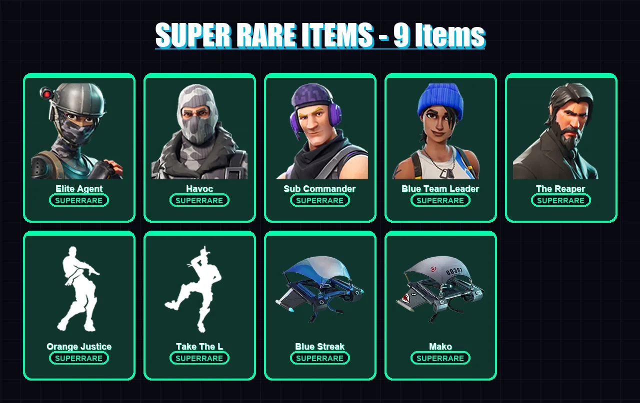 [PS4/PS5/XBOX/PC] | Elite Agent | Havoc | Sub Commander | Blue Team Leader | The Reaper | 15 skin | 9 pickaxe | 27 emote | 16 glider | Lv355