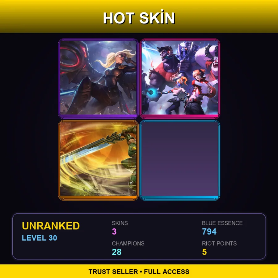 LAS | Lv30 | Unranked | 3 Skin | 28 Champ — LoL account