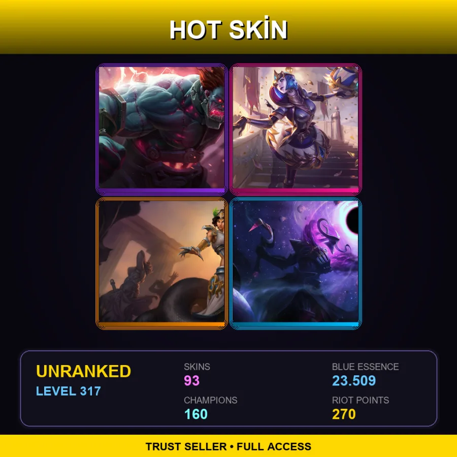 LAS | Lv317 | Unranked | 93 Skin | 160 Champ — LoL account