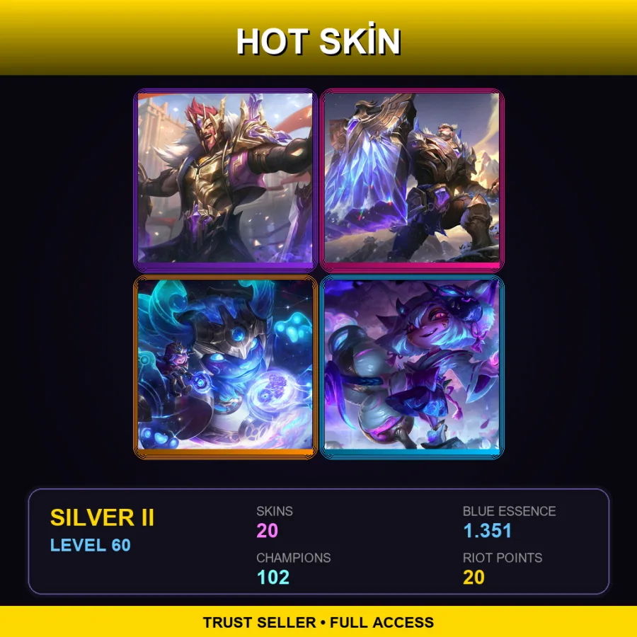 LAN | Lv60 | Silver II | 20 Skin | 102 Champ — LoL account