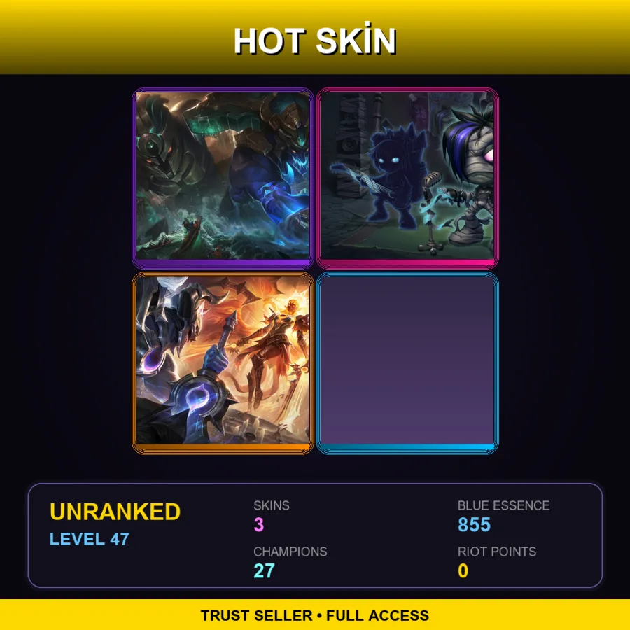 EUNE | Lv47 | Unranked | 3 Skin | 27 Champ — LoL account