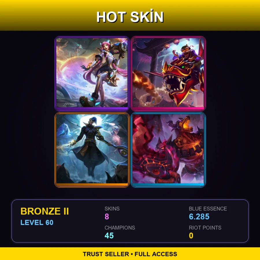 LAN | Lv60 | Bronze II | 8 Skin | 45 Champ — LoL account
