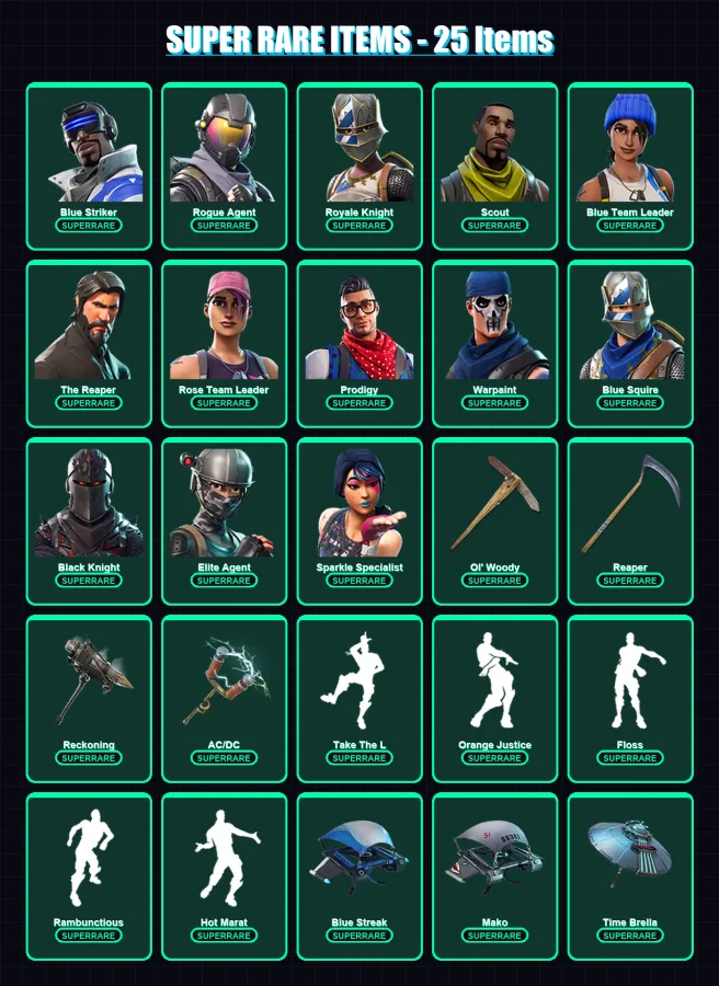 [PC/XBOX/PSN] | Blue Striker | Rogue Agent | Royale Knight | Scout | Blue Team Leader | 84 skin | 96 pickaxe | 126 emote | 109 glider | Lv2293
