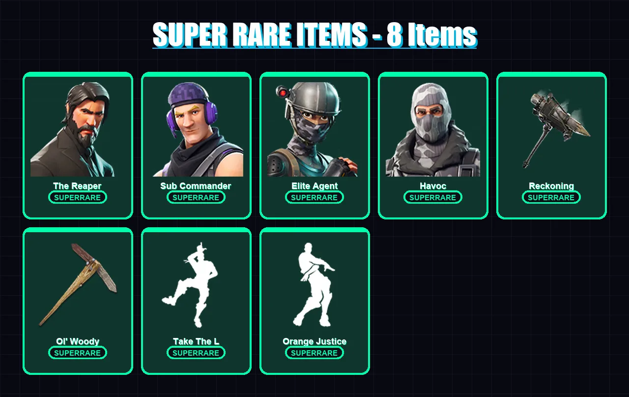 [PC/PSN] | The Reaper | Sub Commander | Elite Agent | Havoc | Calamity | 17 skin | 17 pickaxe | 19 emote | 22 glider | Lv404