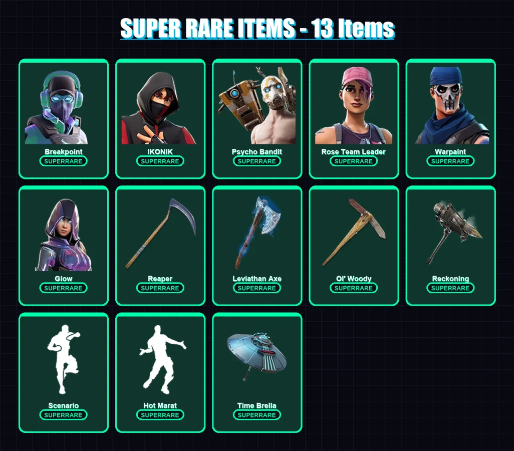 [PC/XBOX/PSN] | Breakpoint | IKONIK | Psycho Bandit | Rose Team Leader | Warpaint | 335 skin | 263 pickaxe | 342 emote | 195 glider | Lv2796