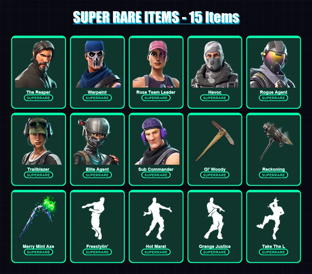 [PC/PSN] | The Reaper | Warpaint | Rose Team Leader | Havoc | Rogue Agent | 142 skin | 126 pickaxe | 117 emote | 125 glider | Lv2680