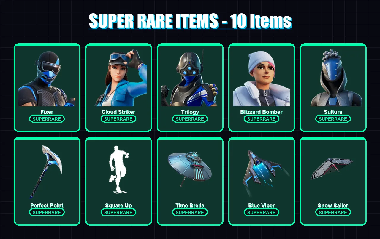 [PS4/PS5/XBOX/PC] | Fixer | Cloud Striker | Trilogy | Blizzard Bomber | Sultura | 48 skin | 122 pickaxe | 91 emote | 102 glider | Lv2001