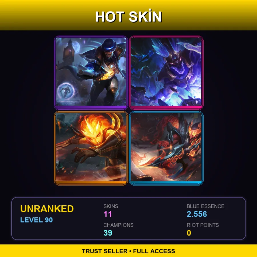 LAN | Lv90 | Unranked | 11 Skin | 39 Champ — LoL account