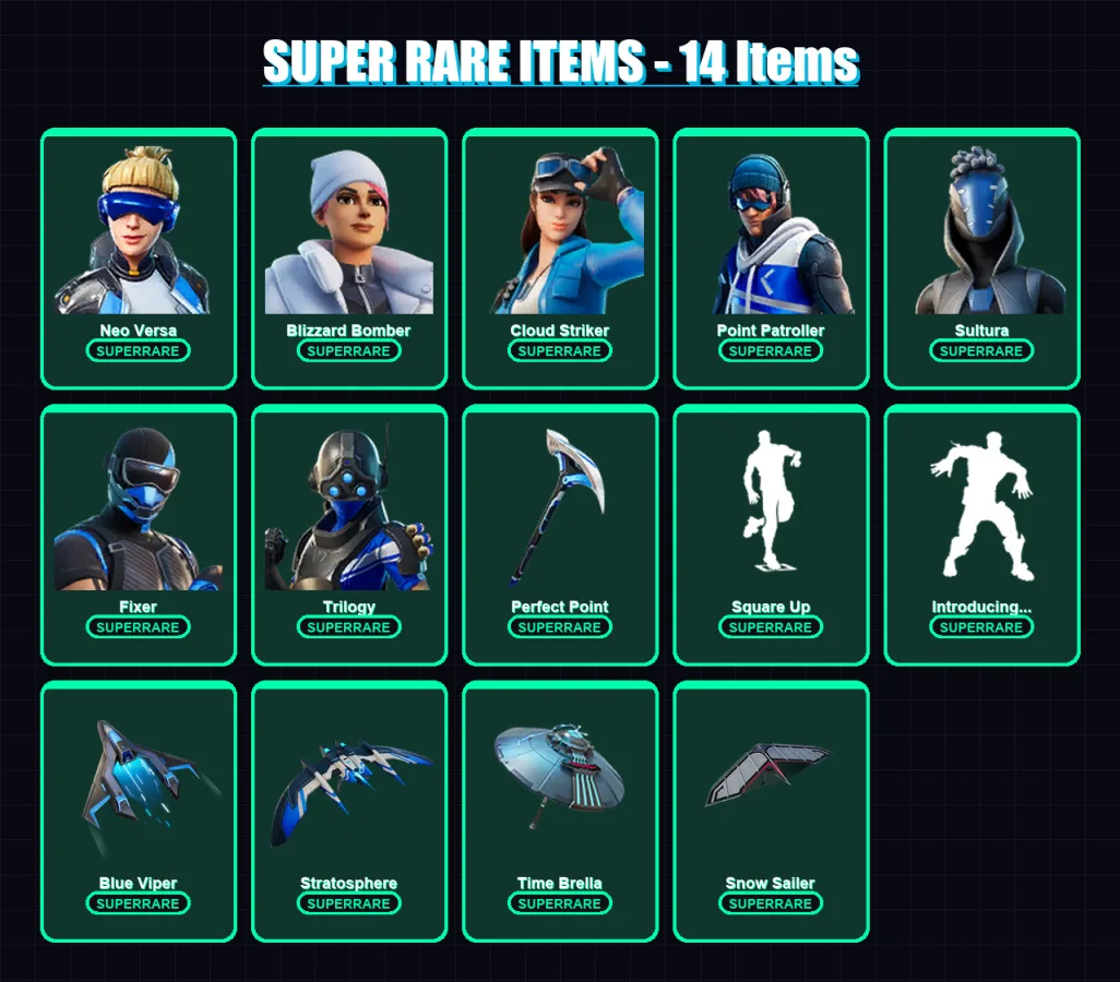 [PC/XBOX/PSN] | Neo Versa | Lara Croft | Midas | Blizzard Bomber | Cloud Striker | 172 skin | 252 pickaxe | 164 emote | 214 glider | Lv3041