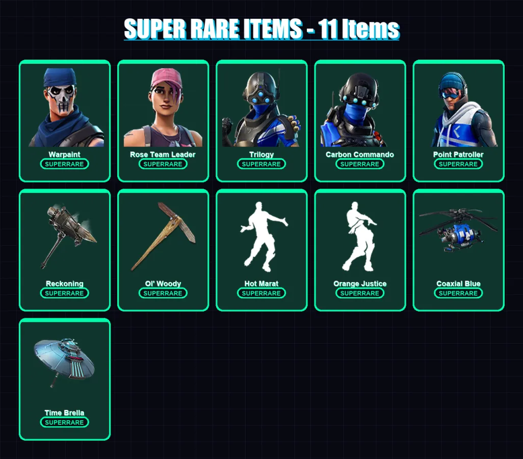 [PC/XBOX] | Warpaint | Rose Team Leader | Trilogy | Carbon Commando | Point Patroller | 86 skin | 73 pickaxe | 91 emote | 92 glider | Lv1421
