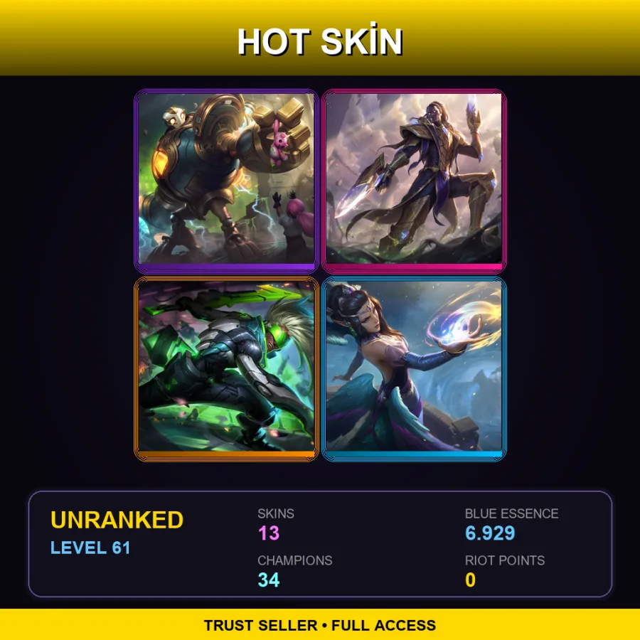 TR | Lv61 | Unranked | 13 Skin | 34 Champ