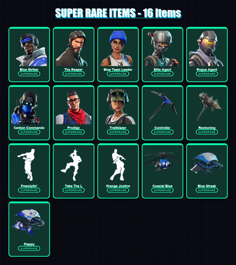 [PS4/PS5/XBOX/PC] | Blue Striker | The Reaper | Blue Team Leader | Elite Agent | Rogue Agent | 41 skin | 28 pickaxe | 26 emote | 28 glider | Lv401