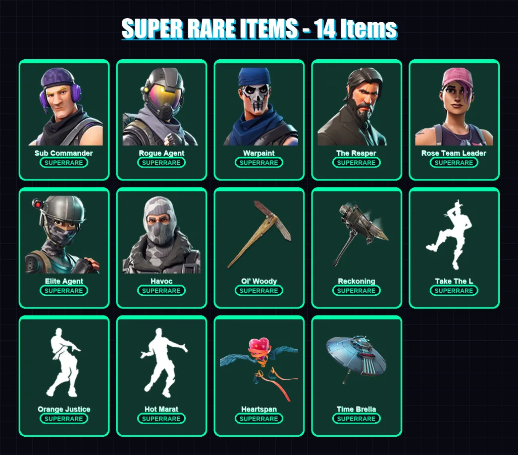 [PC/XBOX/PSN] | Sub Commander | Rogue Agent | Warpaint | The Reaper | Rose Team Leader | 89 skin | 70 pickaxe | 62 emote | 69 glider | Lv730