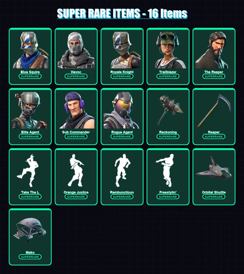 [PC/PSN] | Blue Squire | Havoc | Royale Knight | Trailblazer | The Reaper | 66 skin | 52 pickaxe | 51 emote | 46 glider | Lv652