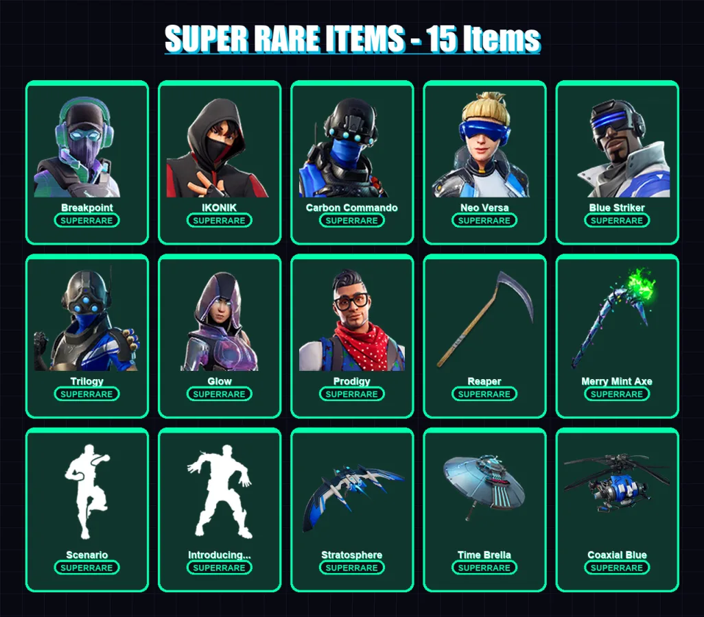 [PC/XBOX] | Breakpoint | IKONIK | Carbon Commando | Neo Versa | Blue Striker | 72 skin | 83 pickaxe | 79 emote | 73 glider | Lv1041