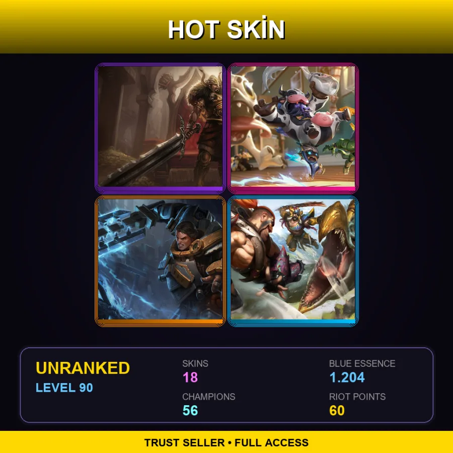 EUW | Lv90 | Unranked | 18 Skin | 56 Champ — LoL account