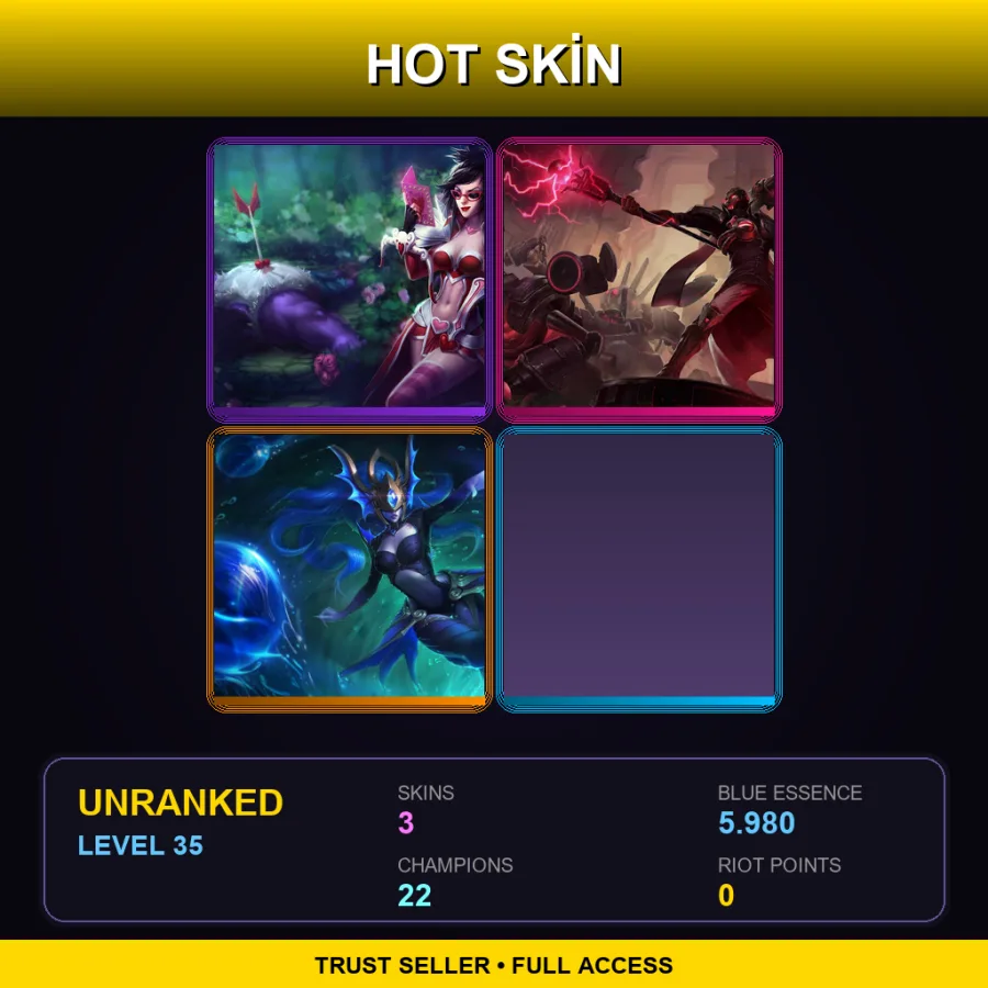 LAS | Lv35 | Unranked | 3 Skin | 22 Champ — LoL account