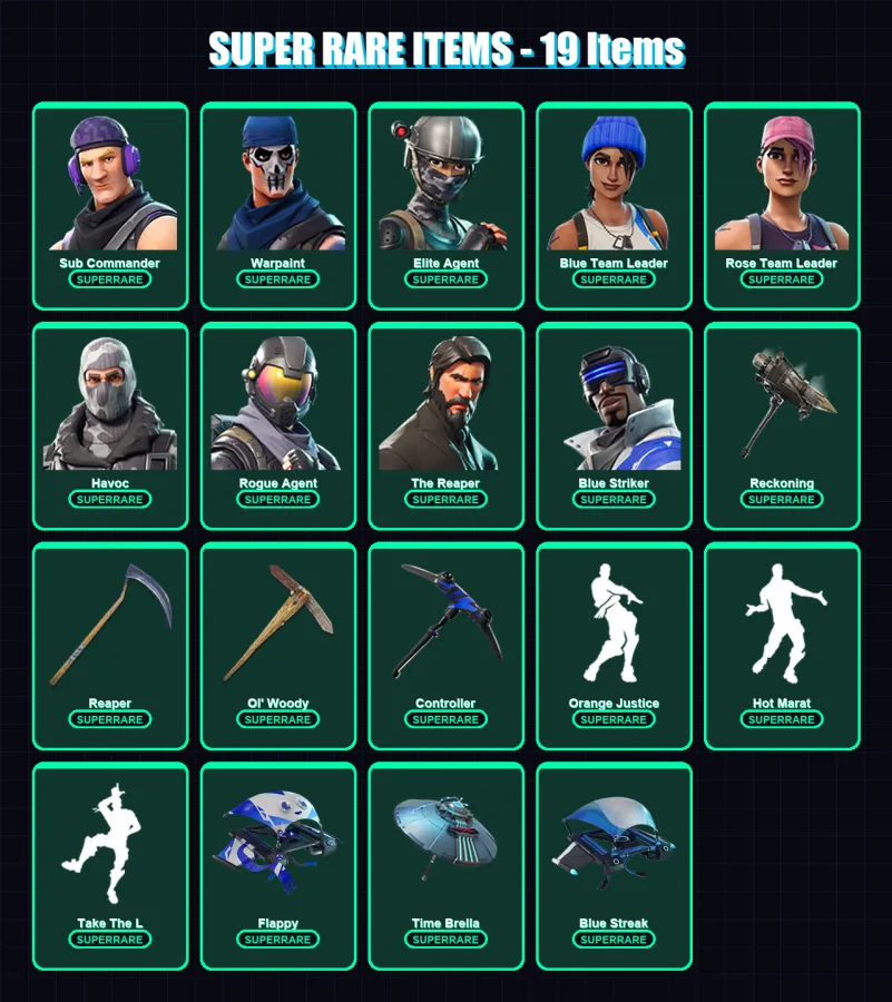 [PC/XBOX] | Sub Commander | Warpaint | Elite Agent | Blue Team Leader | Rose Team Leader | 100 skin | 98 pickaxe | 100 emote | 91 glider | Lv1462