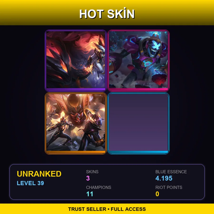 LAN | Shadowfire Kindred | Battle Boss Brand | FPX Malphite | 3 Skin | 11 Champ | Lv39