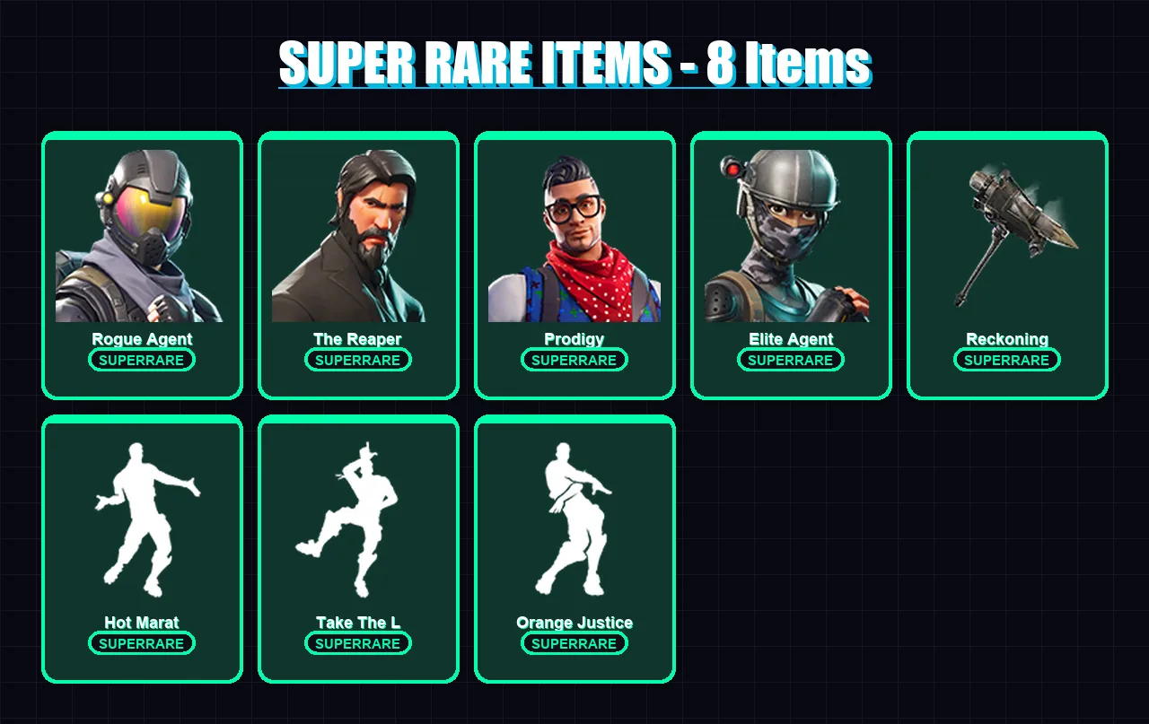 [PC/XBOX/PSN] | Rogue Agent | The Reaper | Prodigy | Elite Agent | Calamity | 59 skin | 42 pickaxe | 41 emote | 50 glider | Lv644