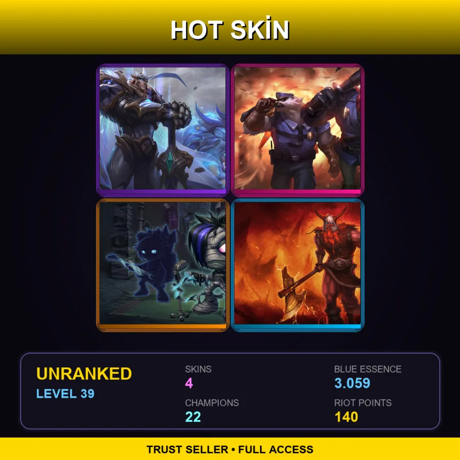 NA | Lv39 | Unranked | 4 Skin | 22 Champ — LoL account