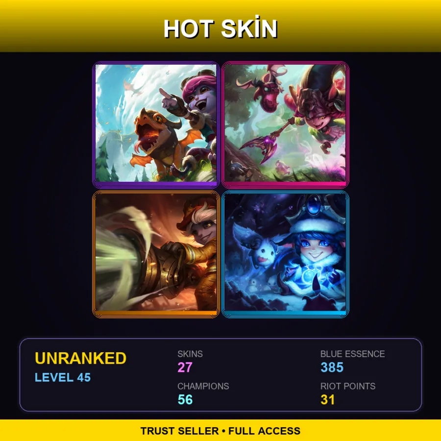 OCE | Lv45 | Unranked | 27 Skin | 56 Champ