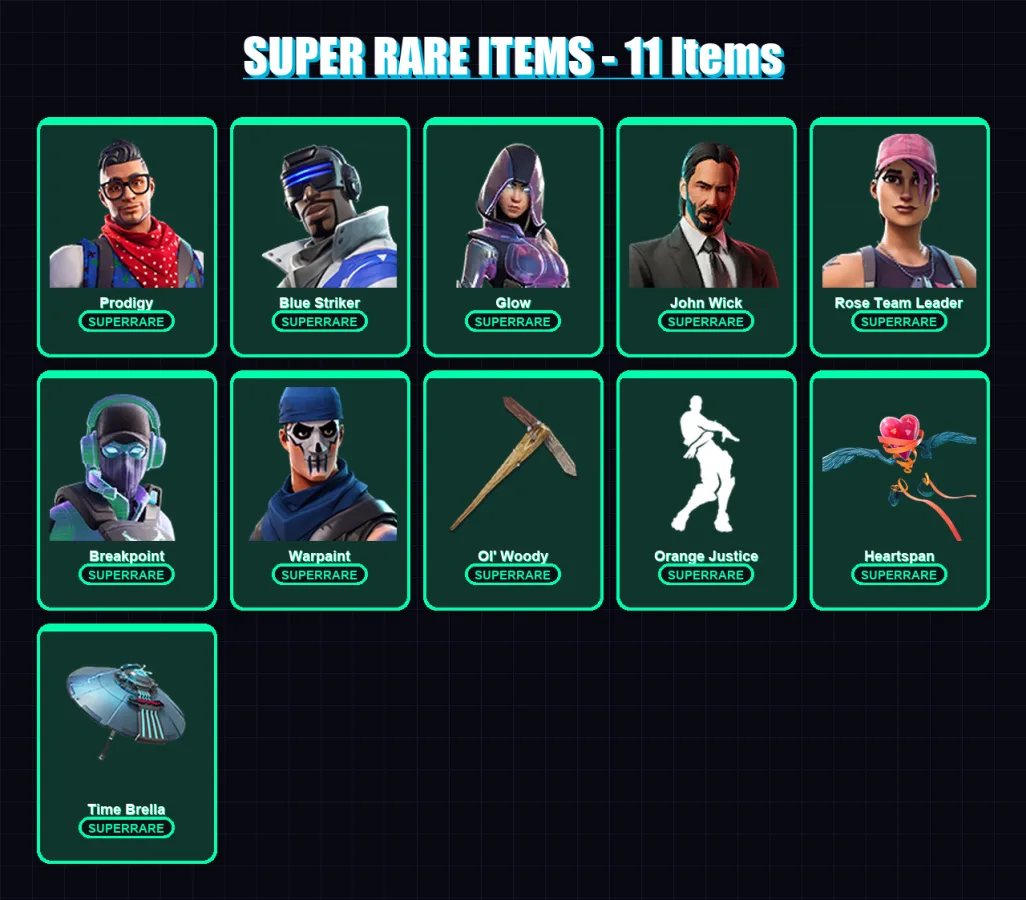 [PS4/PS5/XBOX/PC] | Prodigy | Blue Striker | Glow | John Wick | Rose Team Leader | 201 skin | 202 pickaxe | 170 emote | 177 glider | Lv2349