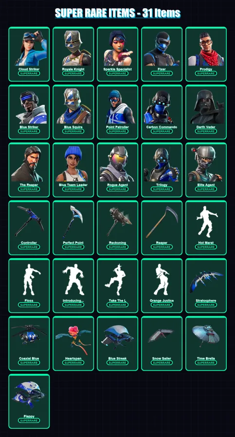 [PC/XBOX/PSN] | Cloud Striker | Royale Knight | Sparkle Specialist | Fixer | Prodigy | 300 skin | 282 pickaxe | 283 emote | 251 glider | Lv3894
