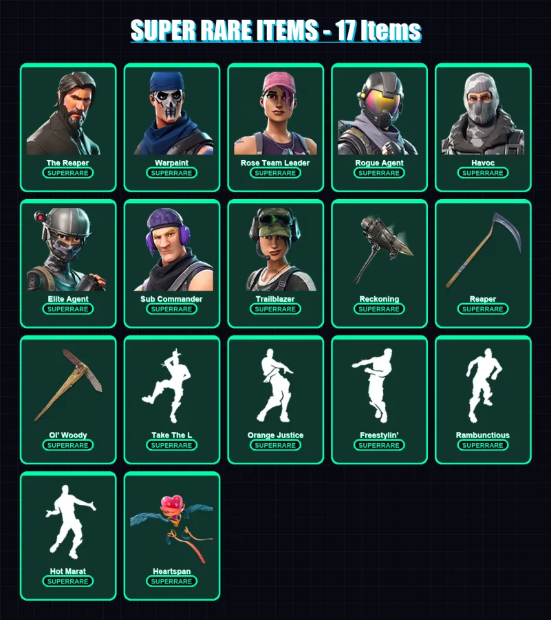 [PC/PSN] | The Reaper | Warpaint | Rose Team Leader | Rogue Agent | Havoc | 71 skin | 86 pickaxe | 76 emote | 82 glider | Lv1011 — Fortnite account