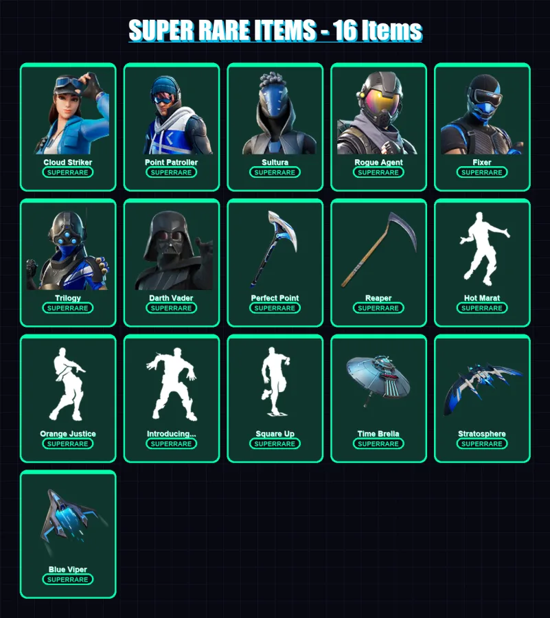 [PC/XBOX] | Cloud Striker | Point Patroller | Sultura | Rogue Agent | Fixer | 55 skin | 72 pickaxe | 82 emote | 72 glider | Lv1191