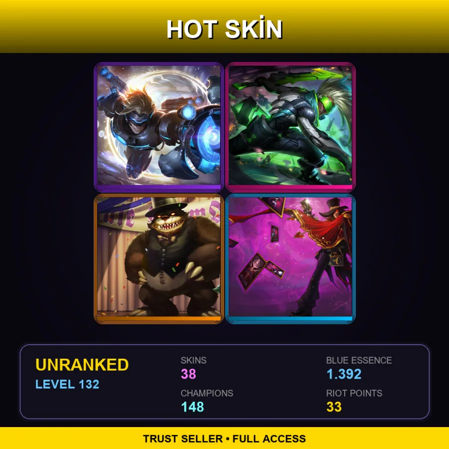 VN | Lv132 | Unranked | 38 Skin | 148 Champ