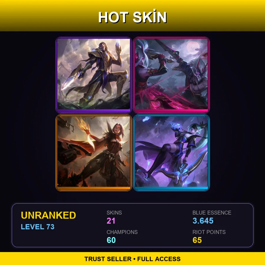 TR | Lv73 | Unranked | 21 Skin | 60 Champ — Heartseeker Lucian