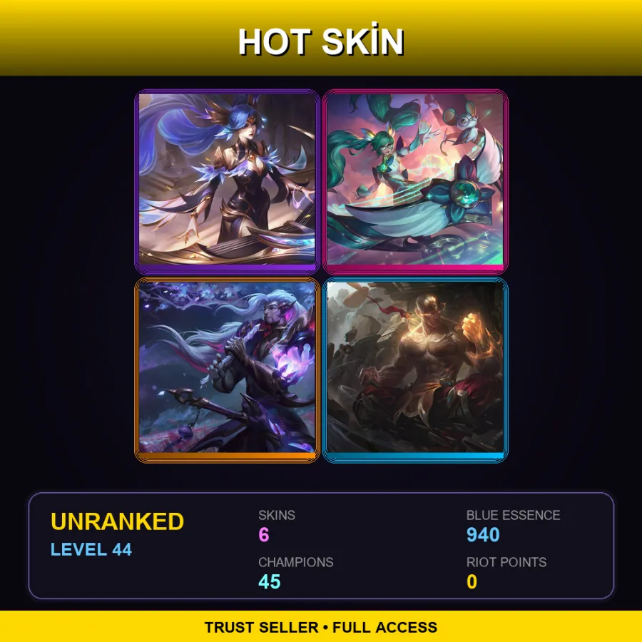 EUW | Lv44 | Unranked | 6 Skin | 45 Champ