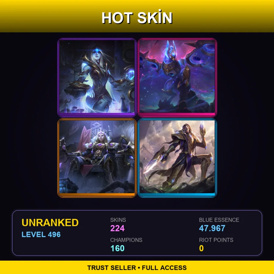 VN | Lv496 | Unranked | 224 Skin | 160 Champ — LoL account