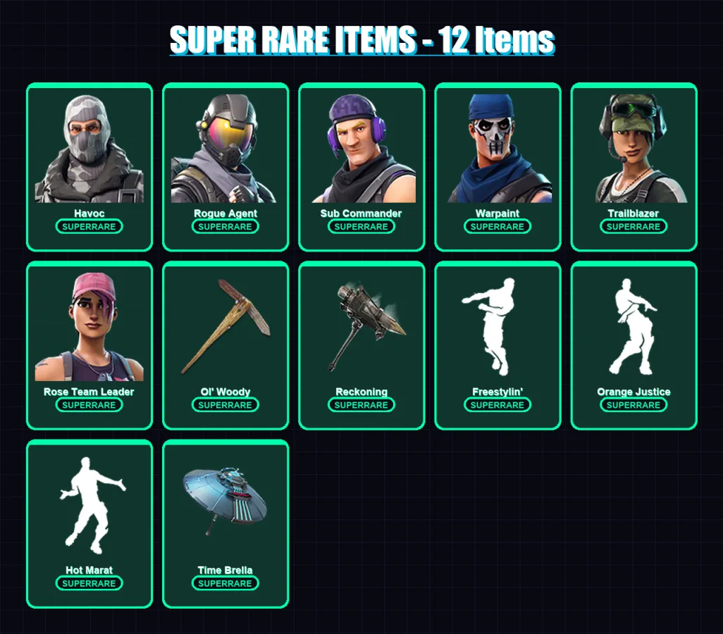 [PC/XBOX/PSN] | Havoc | Rogue Agent | Sub Commander | Warpaint | Trailblazer | 30 skin | 27 pickaxe | 36 emote | 34 glider | Lv405